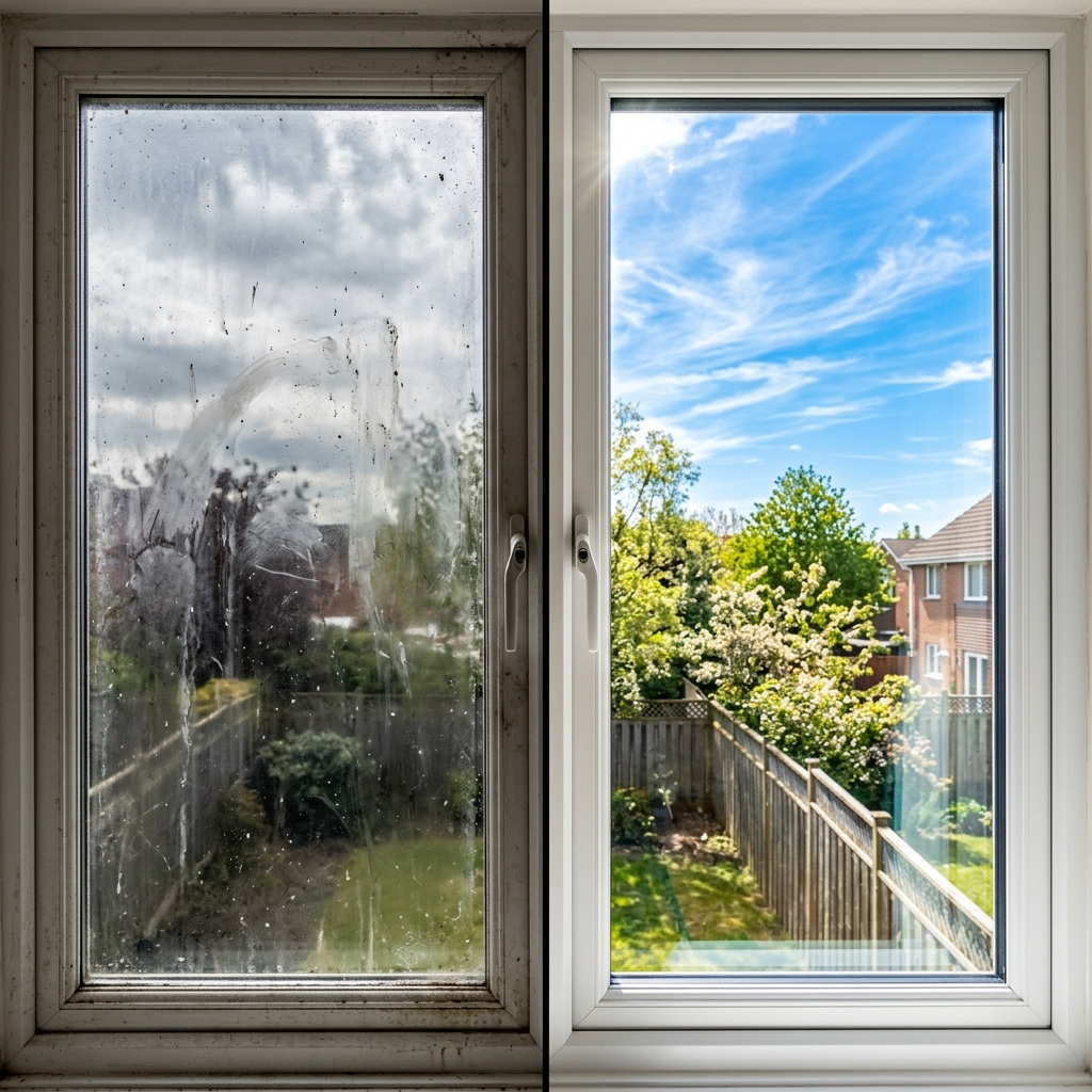 Before and after window cleaning comparison